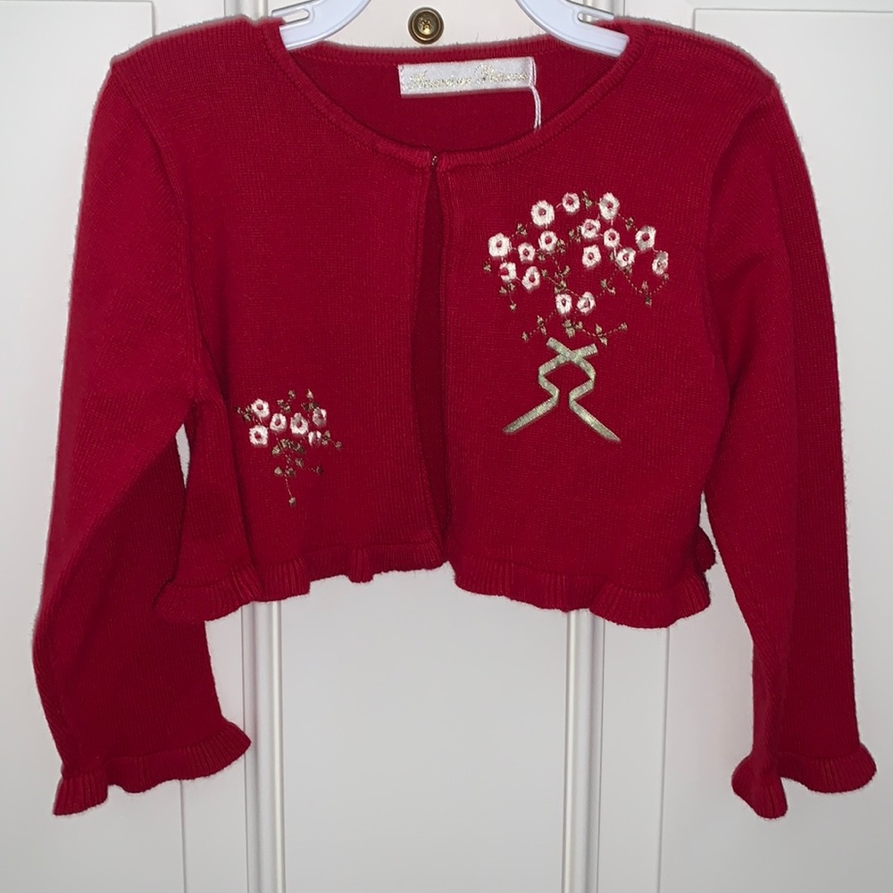 American Princess, 4T, Gorgeous Red Sweater w/ White Floral Embroidery